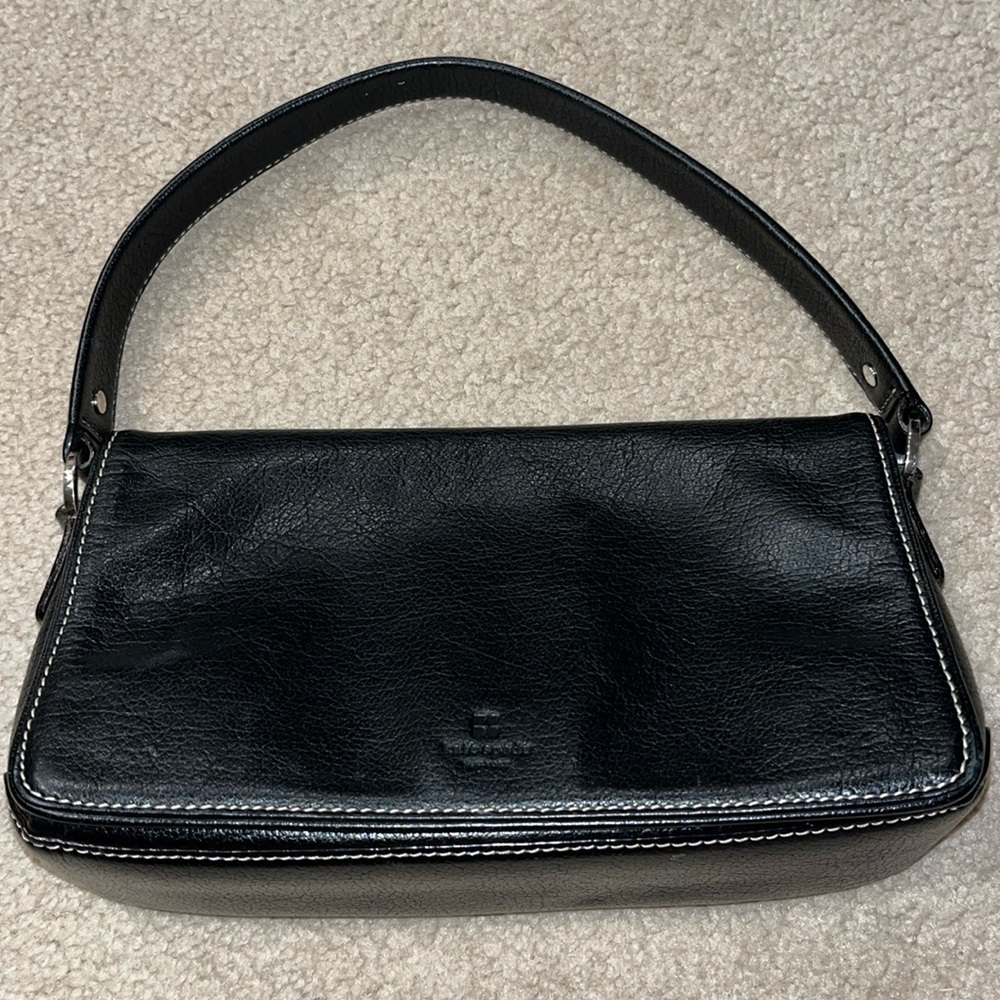 Kate Spade | Vintage Black Leather Baguette with Silver Hardware